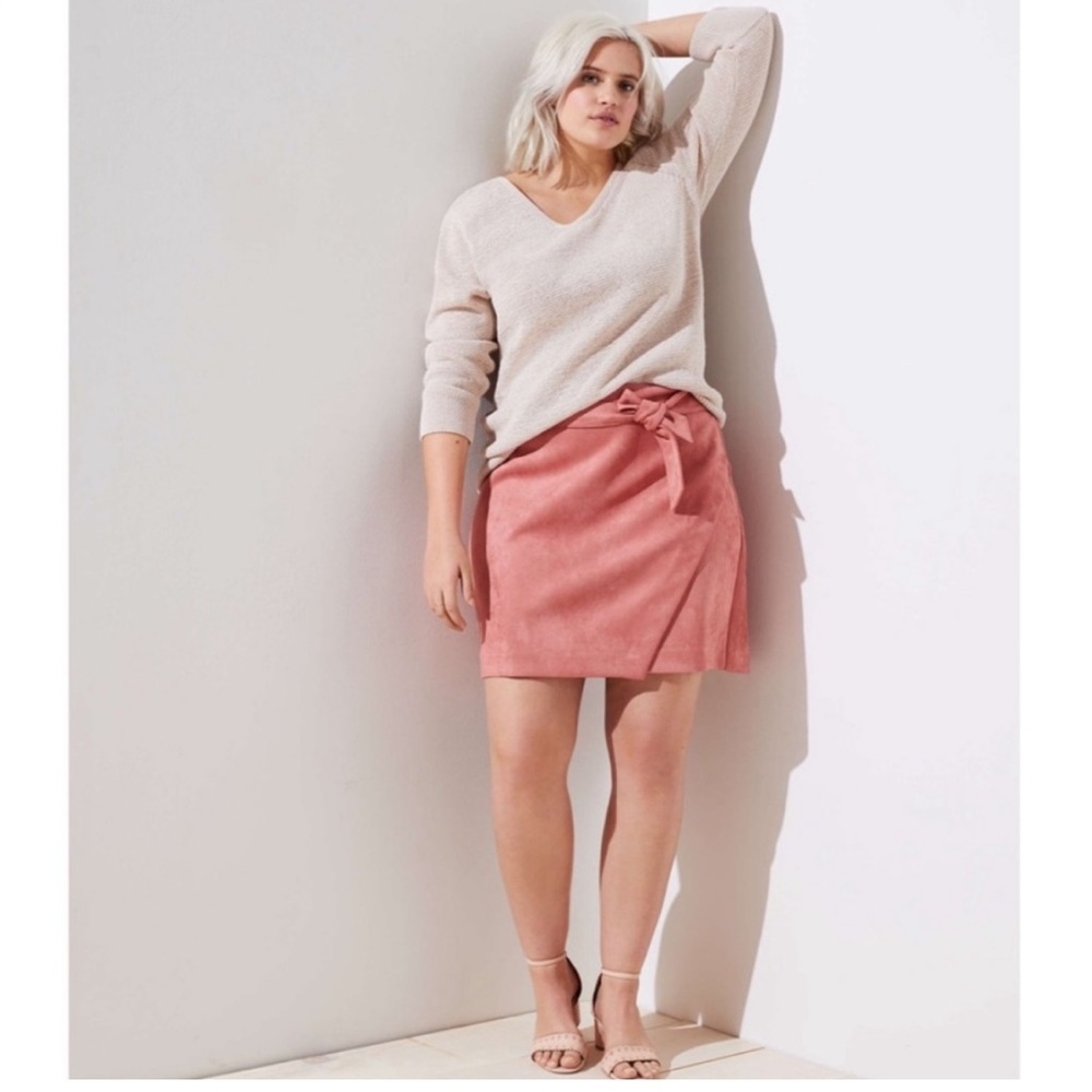 LOFT Women’s Pink Suede Tie Waist Wrap Mini Skirt Size 8 Tall (8T) NWT